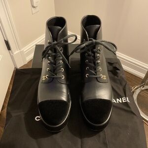 Chanel Black platform Boots with velvet toes